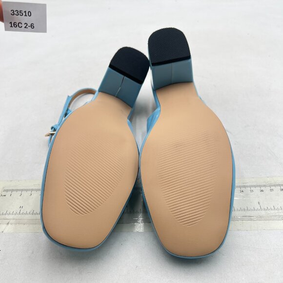 FSJ Sky Blue Slingback Heels Block Chunky Heel Pumps Square Toe Metal Chain Shoe - Picture 7 of 8